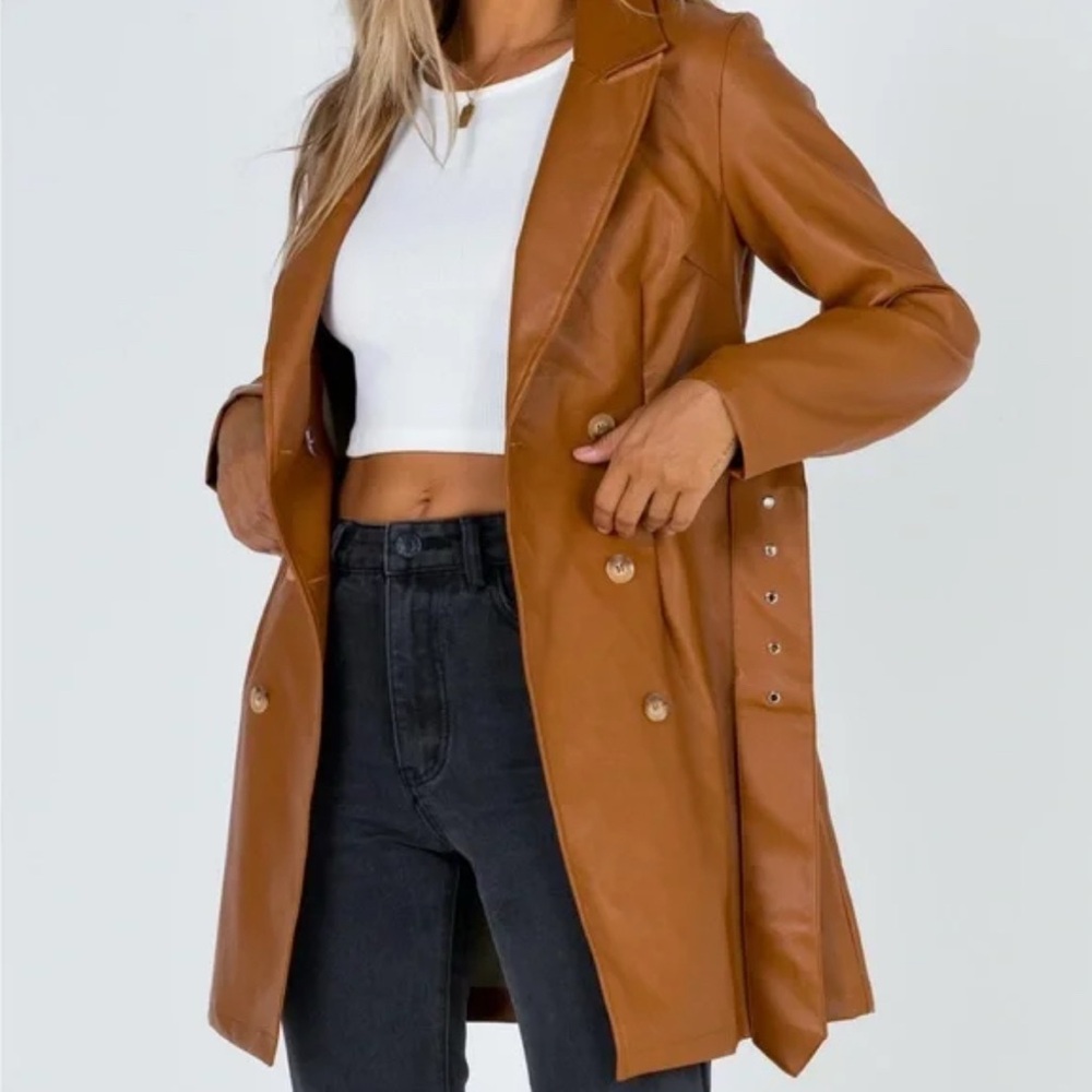 Princess Polly Tan Faux Leather Trench Coat
